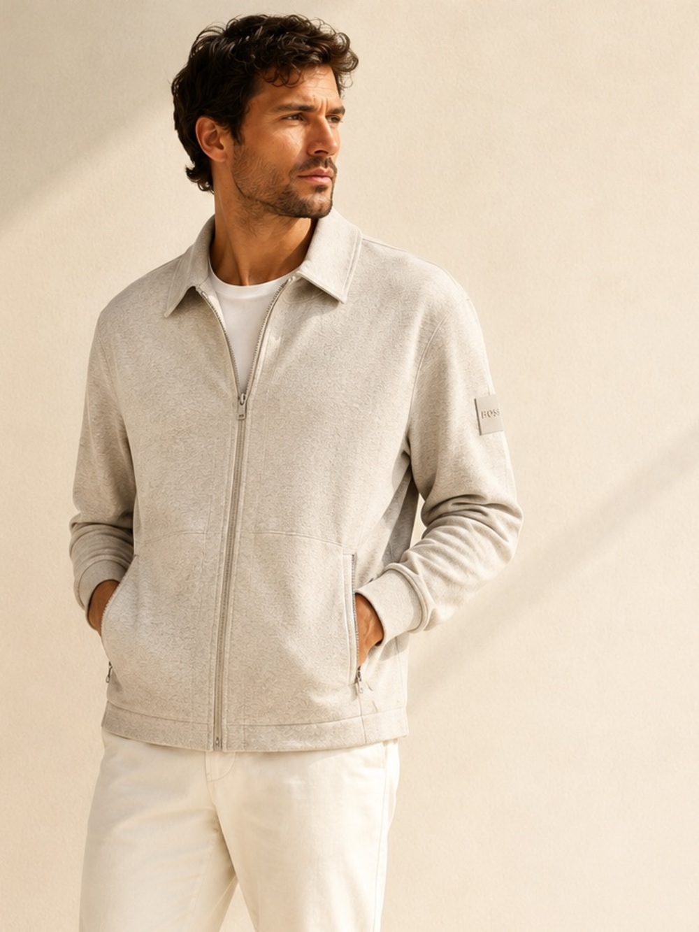 Hugo Boss Quiet Luxury Greige Zip Overshirt Jacket Sz L